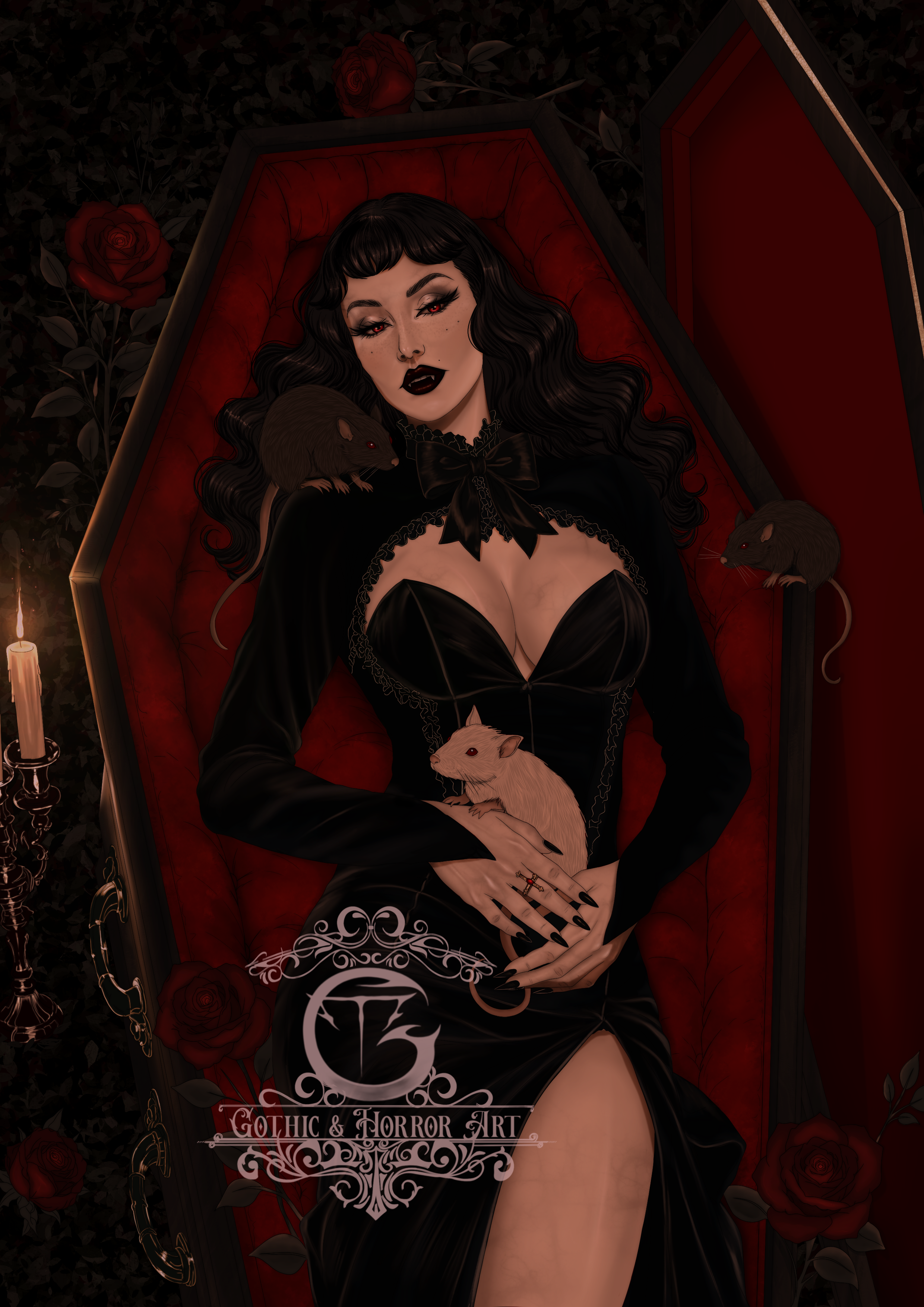 Ilustração Vampira no Caixão
